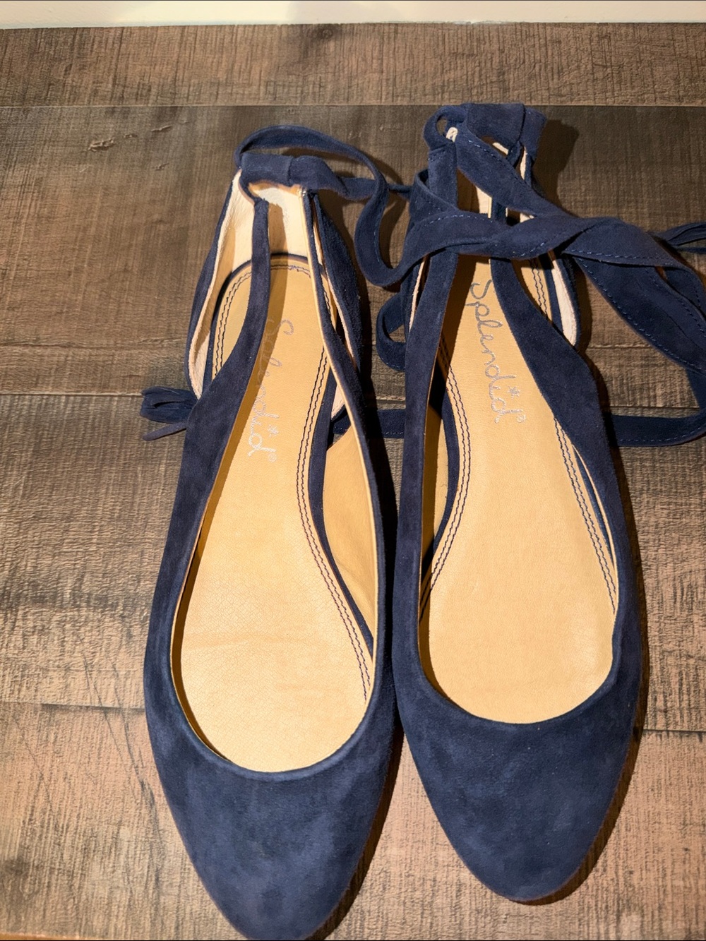 Splendid Navy Suede Pointed Lace-Up Flats